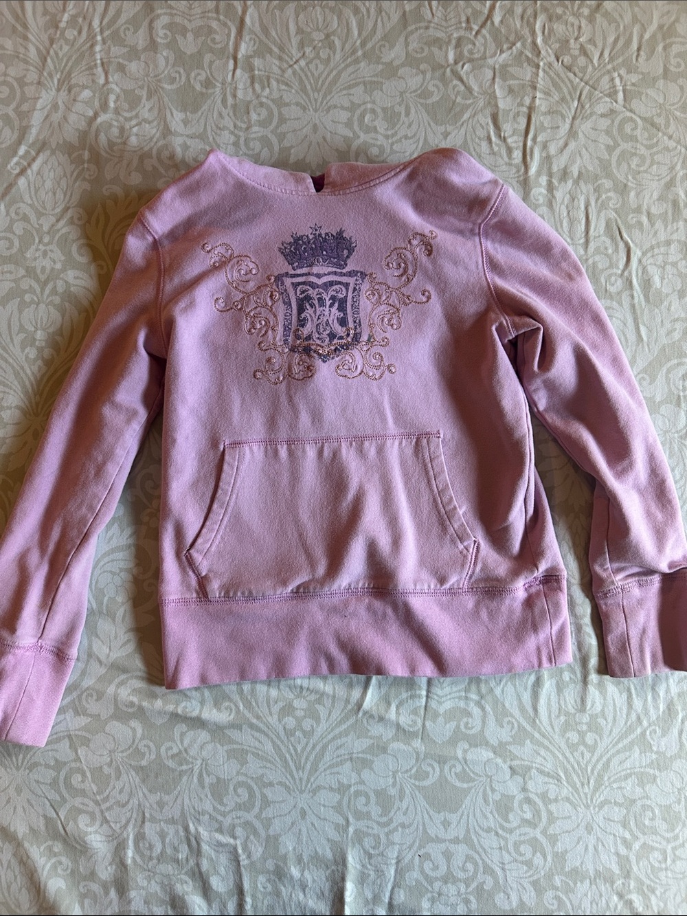 Place Pink Pullover Sweatshirt with Decorative Crest
